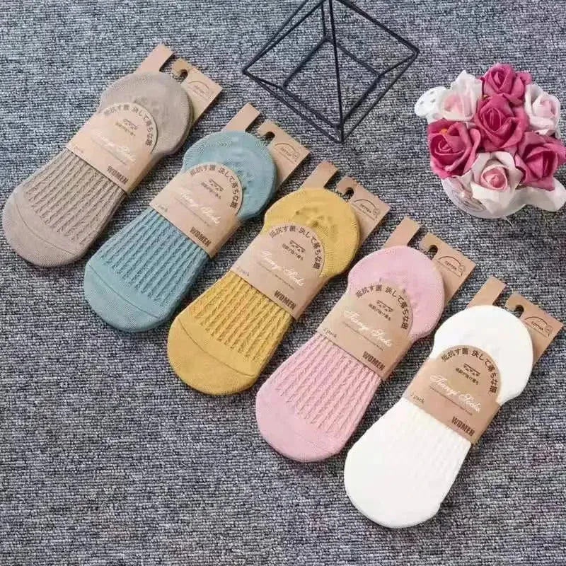 5 Pairs Women's silicone invisible Boat Socks  Summer Solid Color Ankle Boat Socks Female Soft Cotton Slipper Socks 35-40 EUR