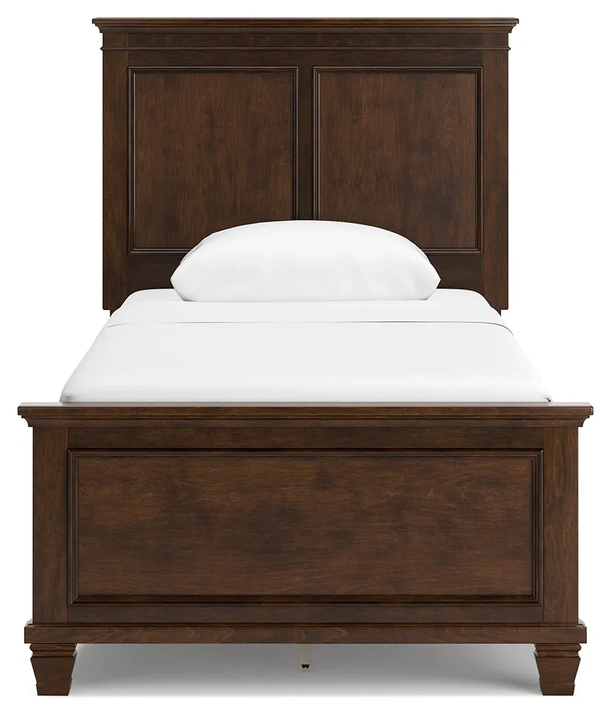 Danabrin Twin Panel Bed with Mirrored Dresser and 2 Nightstands in Brown