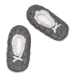 Women's Gray Quilted Puffer Fuzzy Babba Slipper Sock